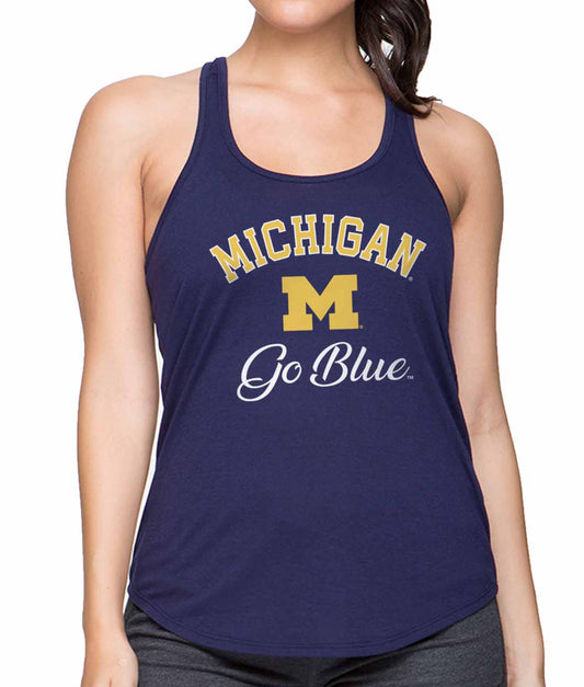 Michigan Wolverines NCAA Womens Tag-Less Ultra Soft Tailgate Tank Top - Navy Heather