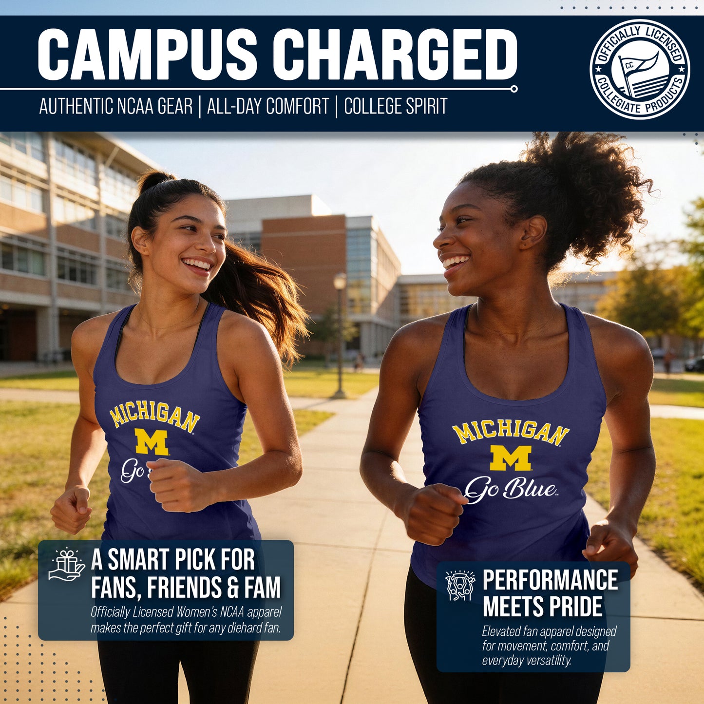 Michigan Wolverines NCAA Womens Tag-Less Ultra Soft Tailgate Tank Top - Navy Heather