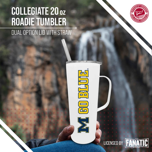 Michigan Wolverines NCAA Stainless Steel 20oz Roadie With Handle & Dual Option Lid With Straw - White