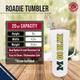 Michigan Wolverines NCAA Stainless Steel 20oz Roadie With Handle & Dual Option Lid With Straw - White