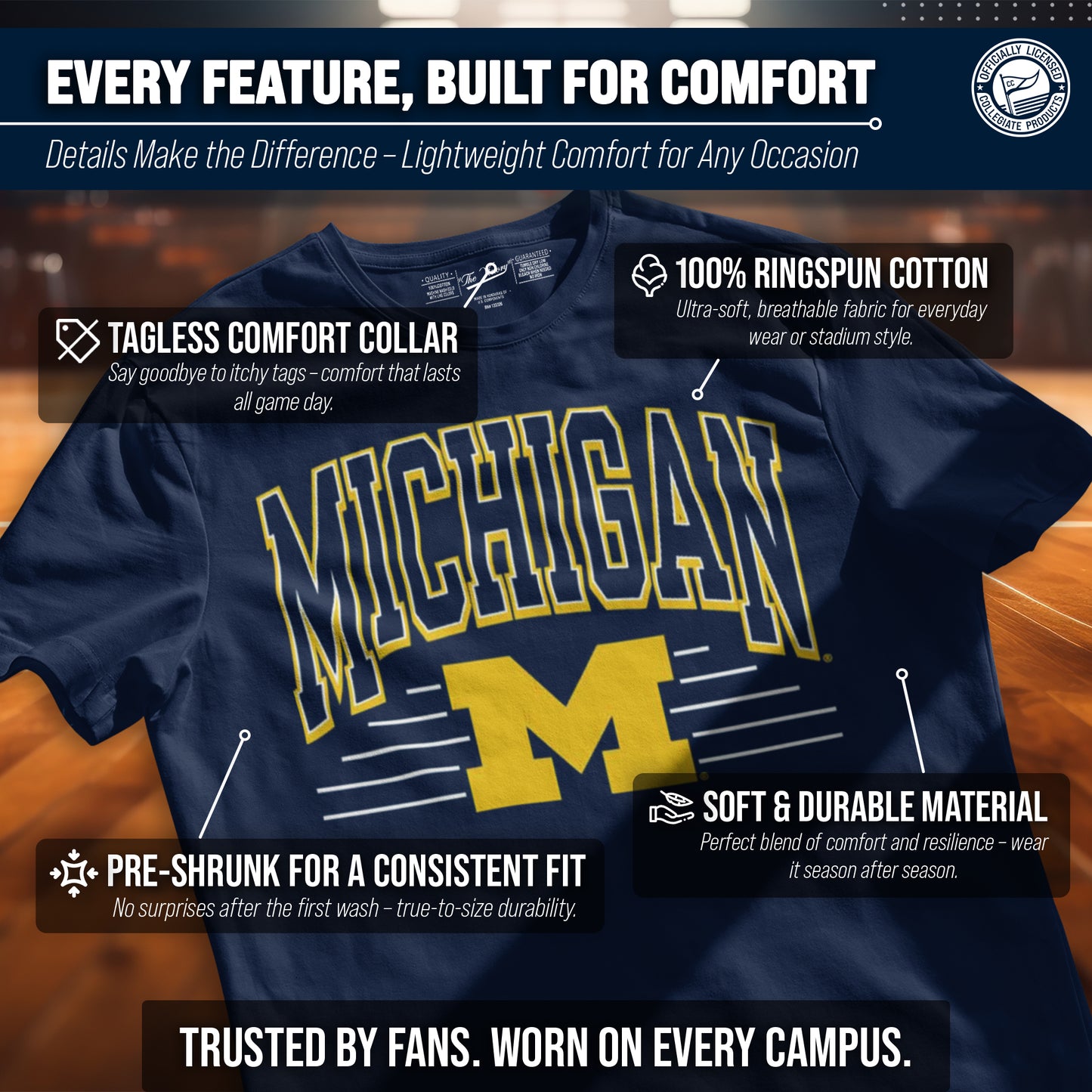 Michigan Wolverines NCAA Adult Unisex Overtime Classics T-Shirt - Navy