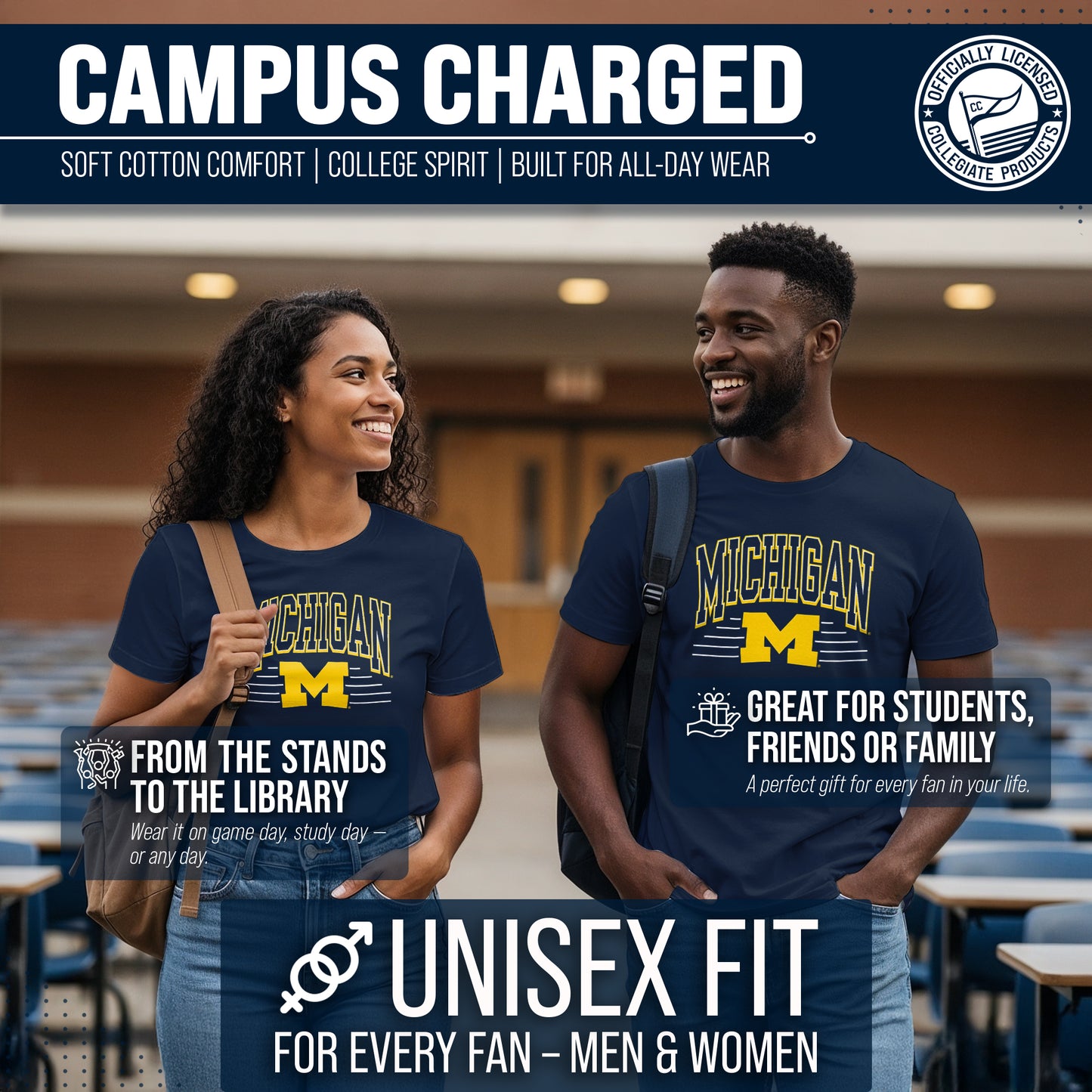 Michigan Wolverines NCAA Adult Unisex Overtime Classics T-Shirt - Navy