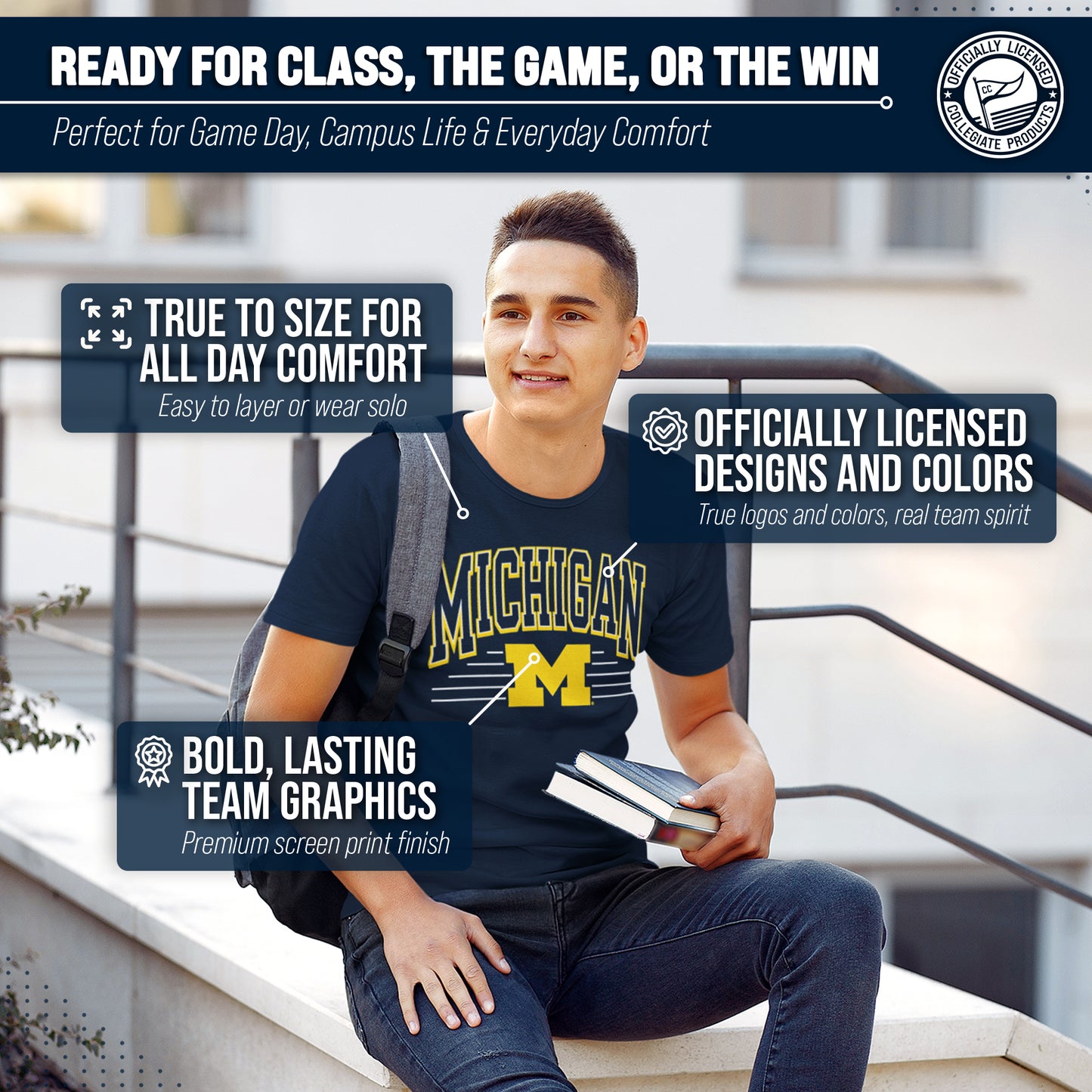 Michigan Wolverines NCAA Adult Unisex Overtime Classics T-Shirt - Navy