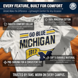 Michigan Wolverines NCAA Adult Unisex Varsity Club Pennant T-Shirt Tag-Less - Off White