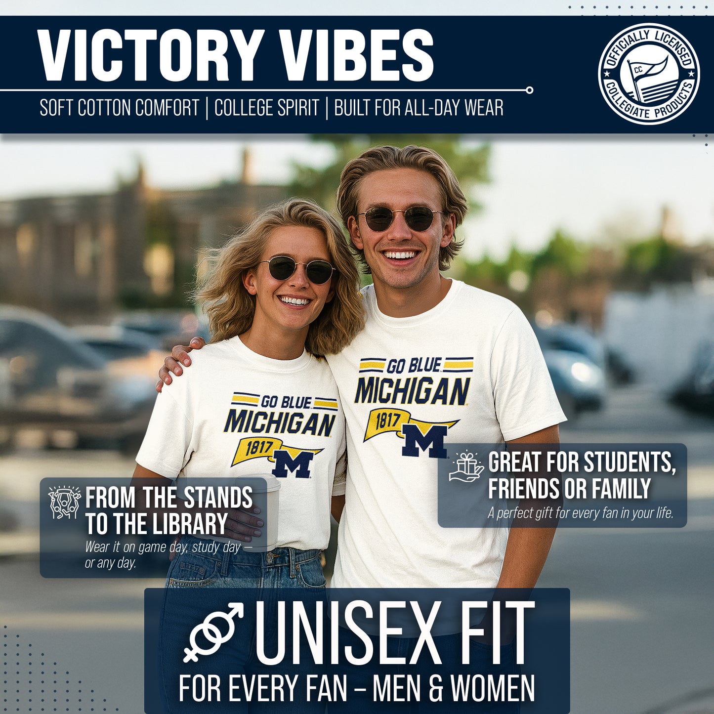 Michigan Wolverines NCAA Adult Unisex Varsity Club Pennant T-Shirt Tag-Less - Off White