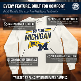 Michigan Wolverines NCAA Adult Unisex Varsity Club Pennant Crewneck Fleece Sweatshirt - Off White