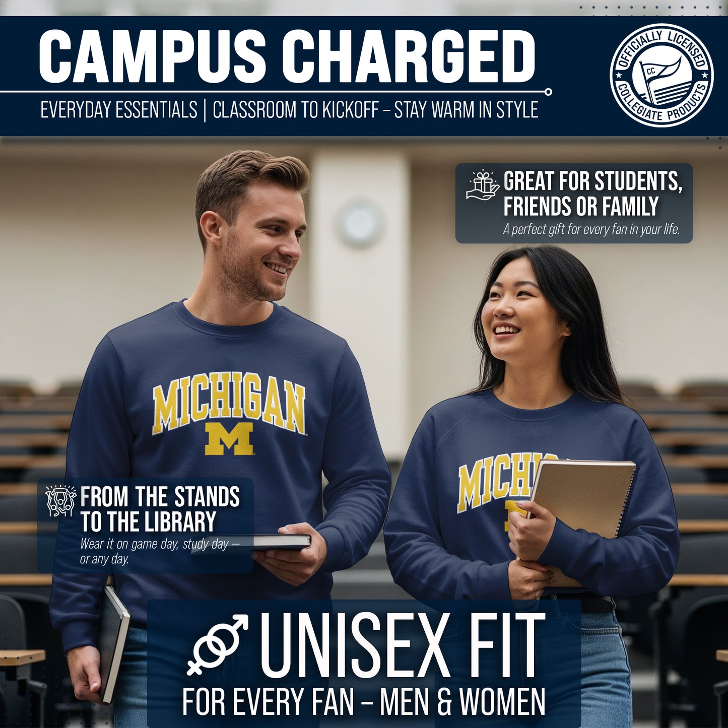 Michigan Wolverines NCAA Adult Tackle Twill Crewneck Sweatshirt - Navy