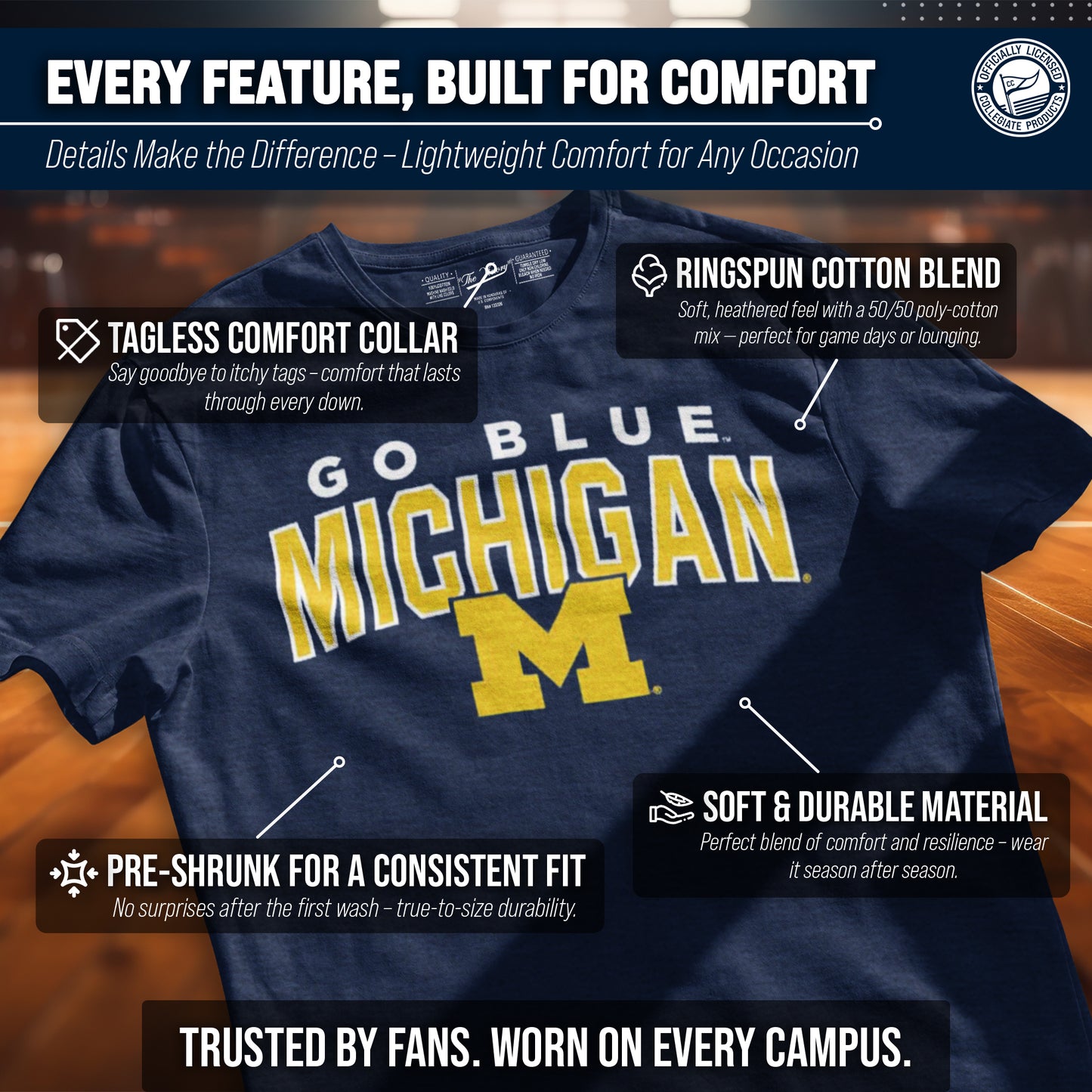Michigan Wolverines NCAA Adult Unisex Starting Fresh T-Shirt - Navy Heather