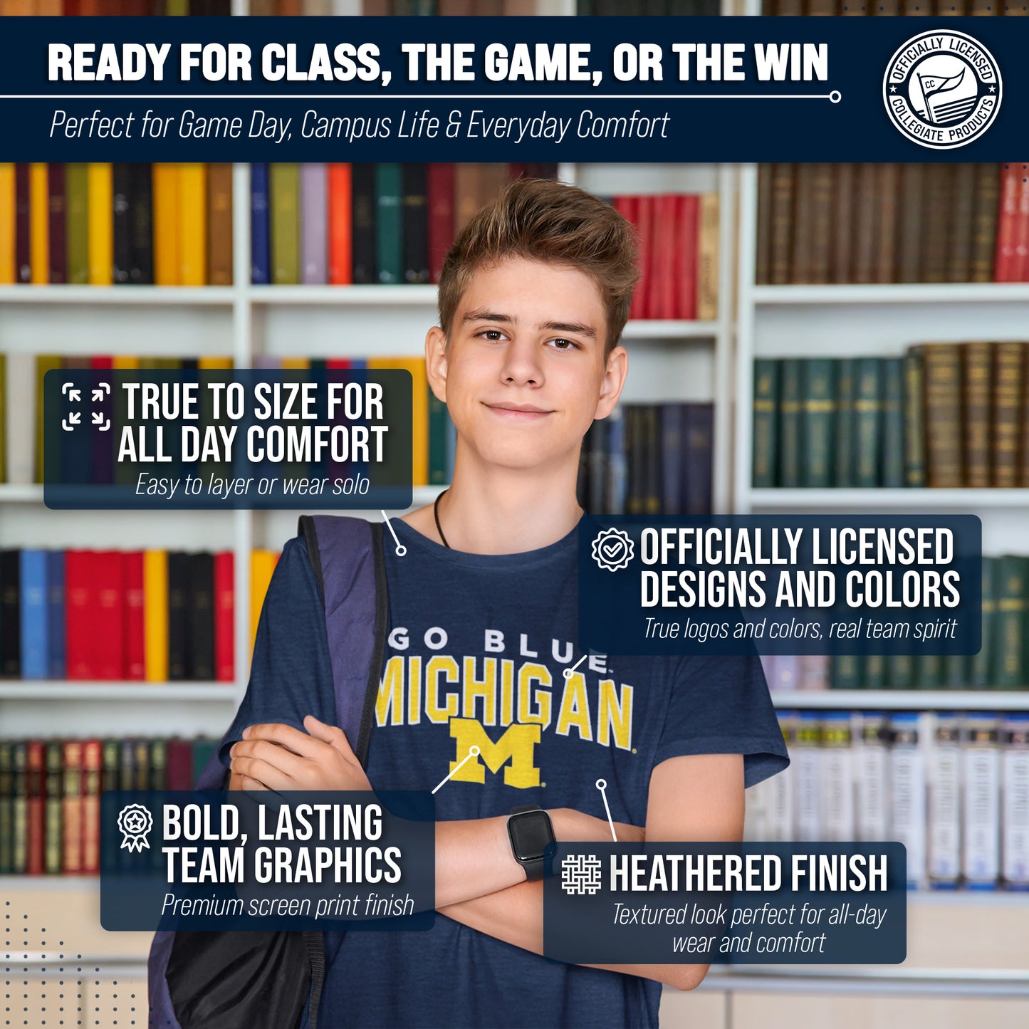 Michigan Wolverines NCAA Adult Unisex Starting Fresh T-Shirt - Navy Heather