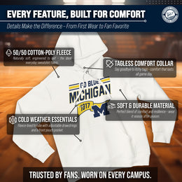 Michigan Wolverines NCAA Adult Unisex Varsity Club Pennant Hooded Fleece Sweatshirt - Off White