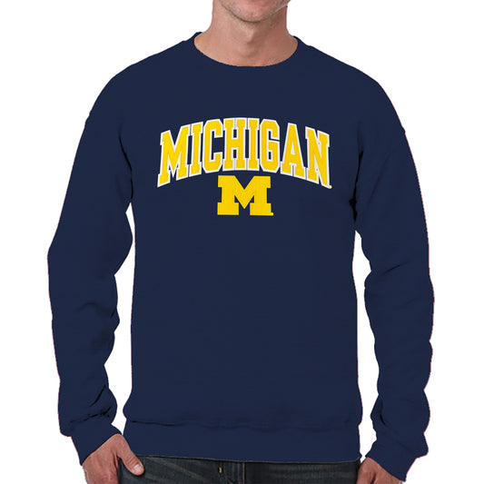 Michigan Wolverines NCAA Adult Tackle Twill Crewneck Sweatshirt - Navy