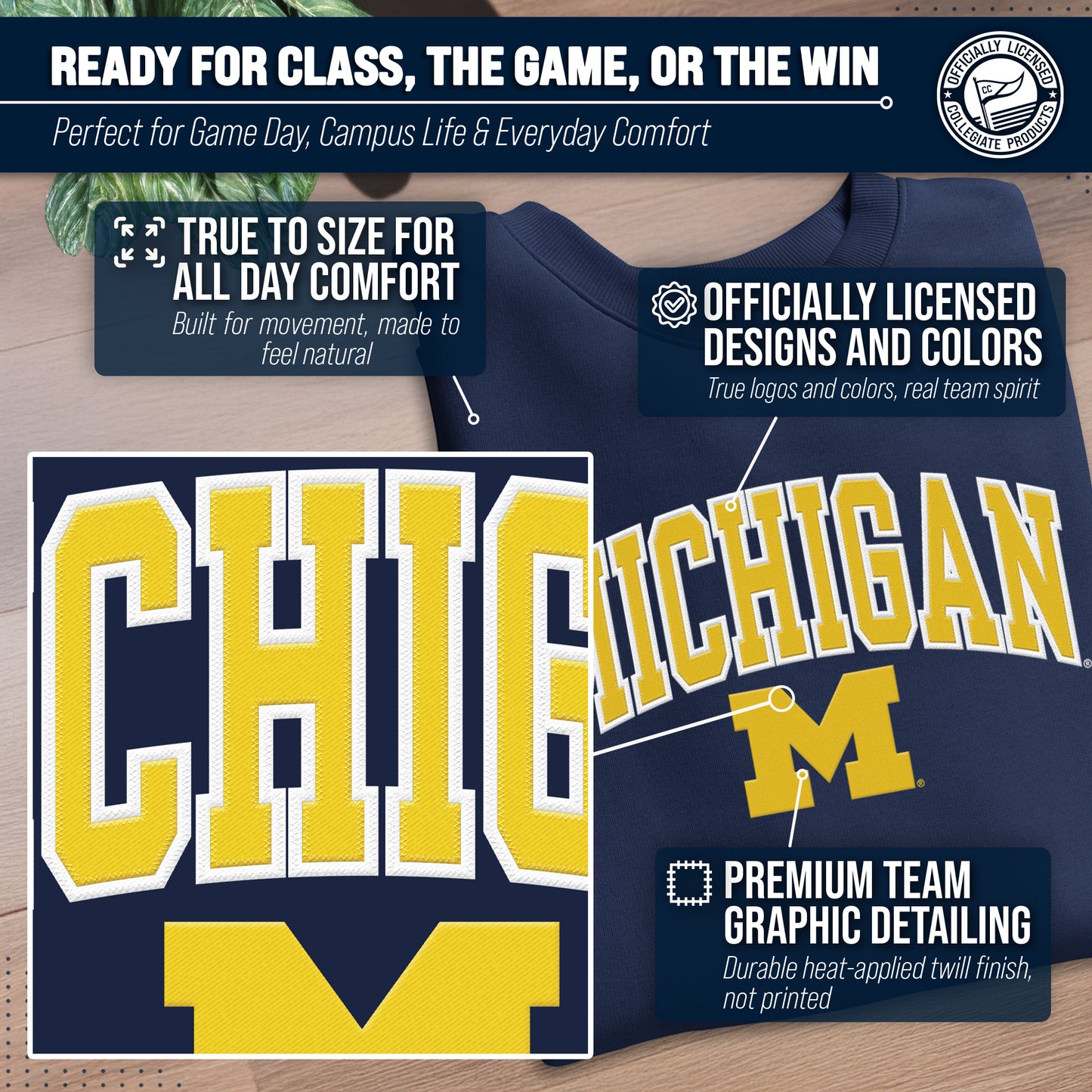 Michigan Wolverines Adult Tackle Twill Crewneck - Navy