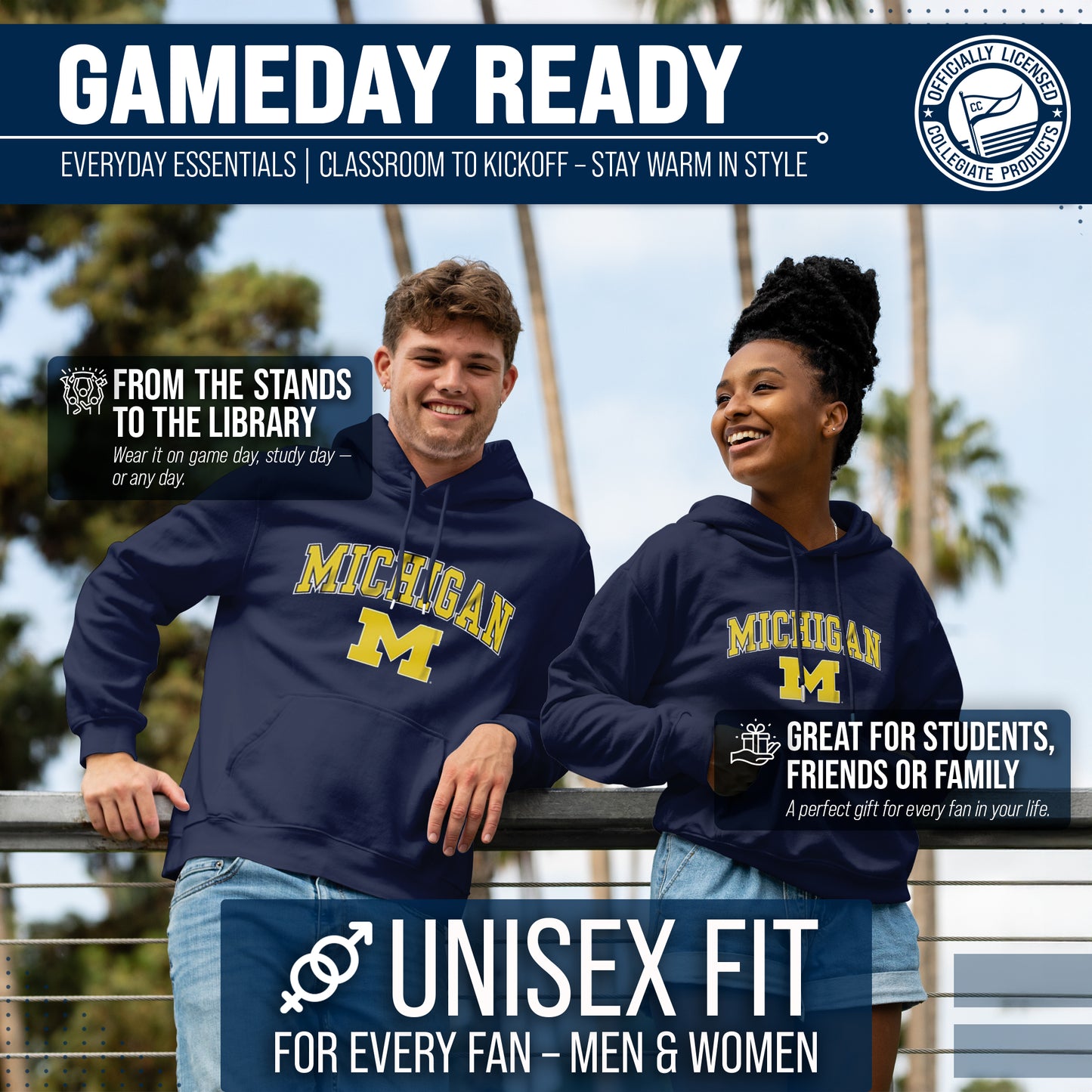 Michigan Wolverines Adult Arch & Logo Soft Style Gameday Hooded Sweatshirt - Navy