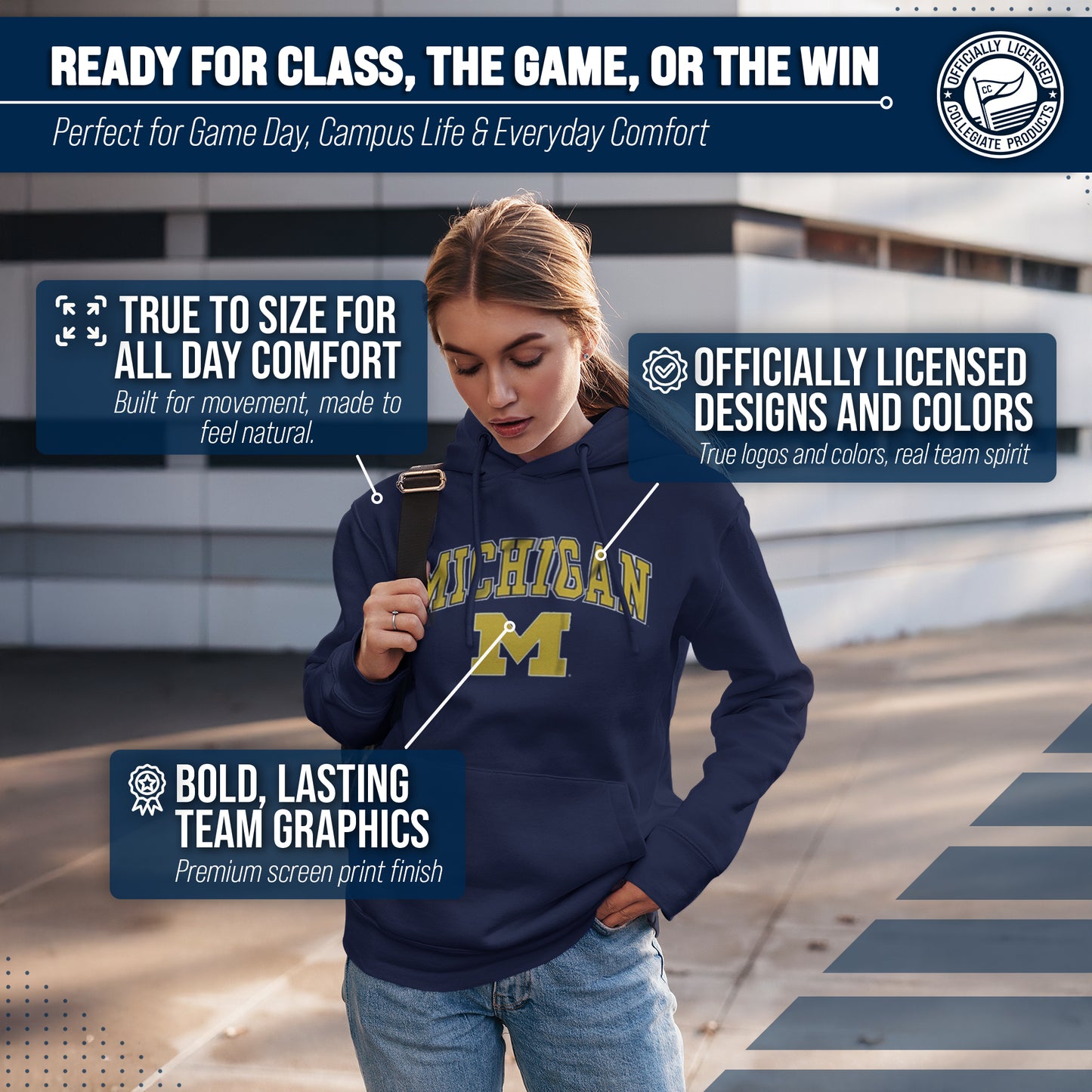 Michigan Wolverines Adult Arch & Logo Soft Style Gameday Hooded Sweatshirt - Navy