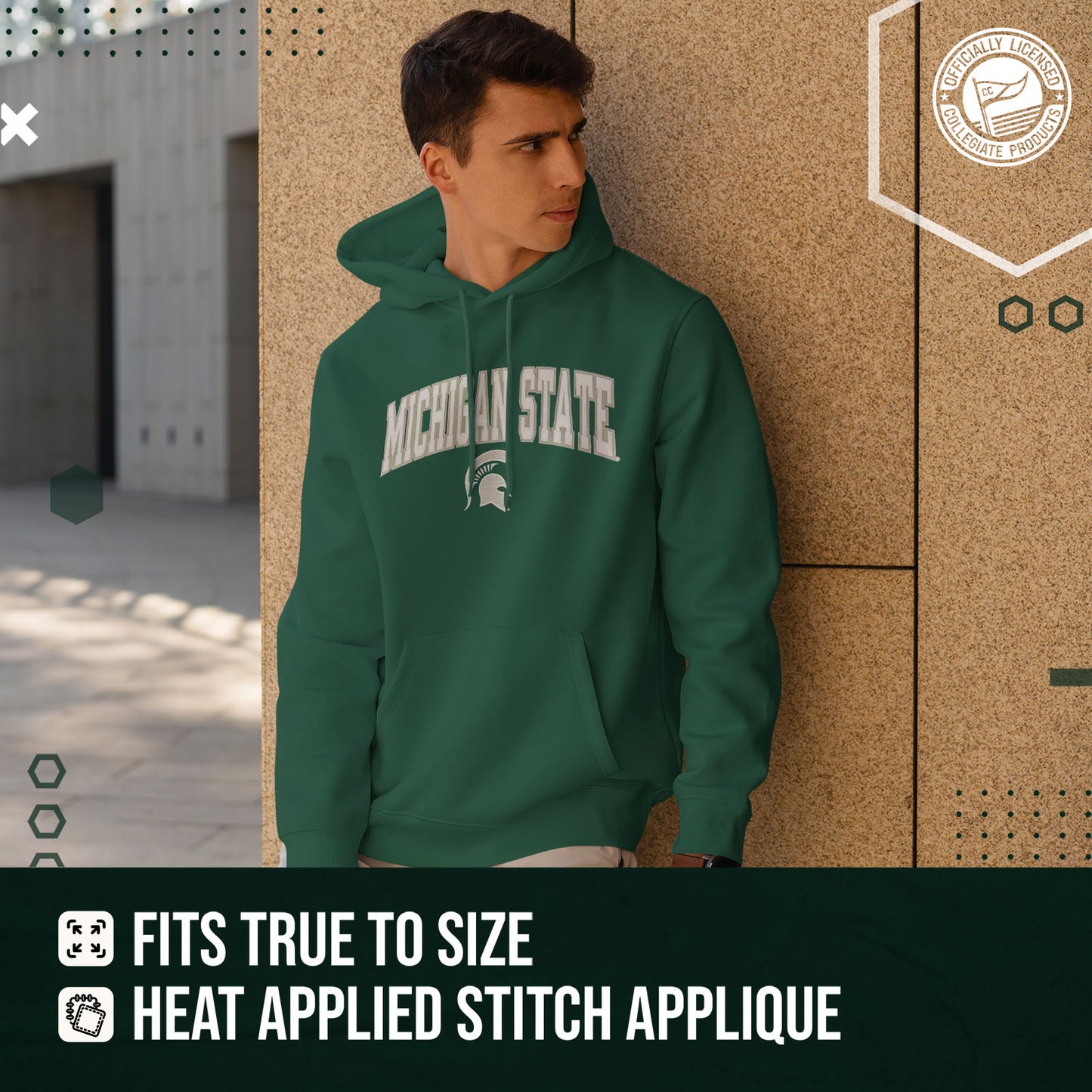Michigan State Spartans NCAA Adult Tackle Twill Hooded Sweatshirt - Green