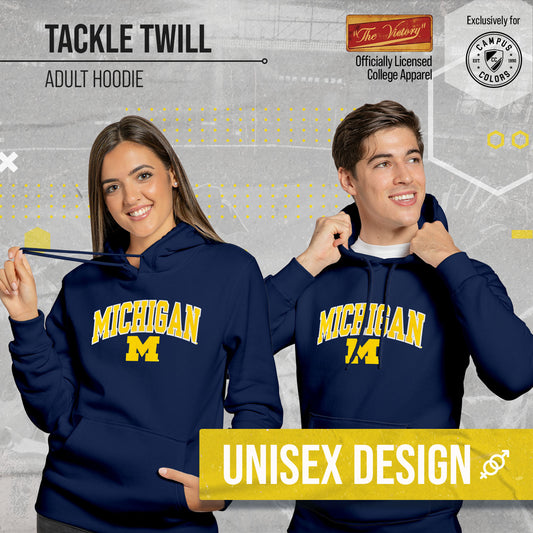 Michigan Wolverines NCAA Adult Tackle Twill Hooded Sweatshirt - Navy