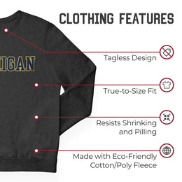 Michigan Wolverines NCAA Adult Charcoal Crewneck Fleece Sweatshirt - Charcoal