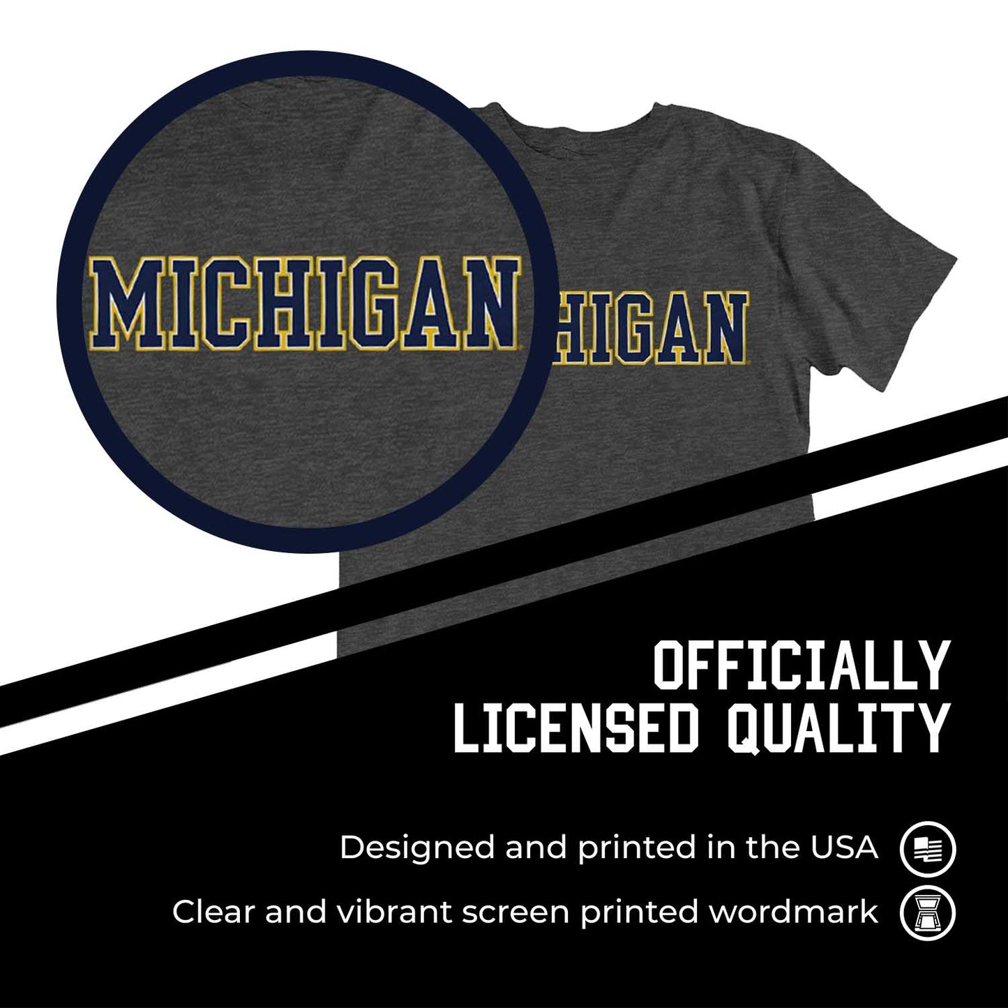 Michigan Wolverines Campus Colors NCAA Adult Cotton Blend Charcoal Tagless T-Shirt - Charcoal