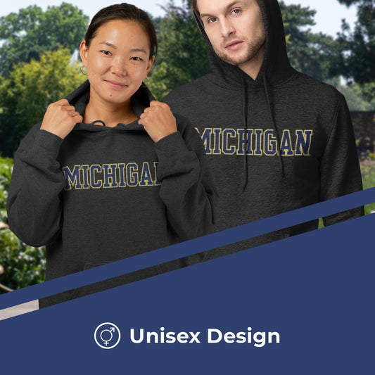 Michigan Wolverines NCAA Adult Cotton Blend Charcoal Hooded Sweatshirt - Charcoal