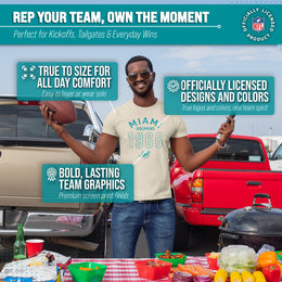 Miami Dolphins NFL Adult Big Date Tag-Less T-Shirt - Natural