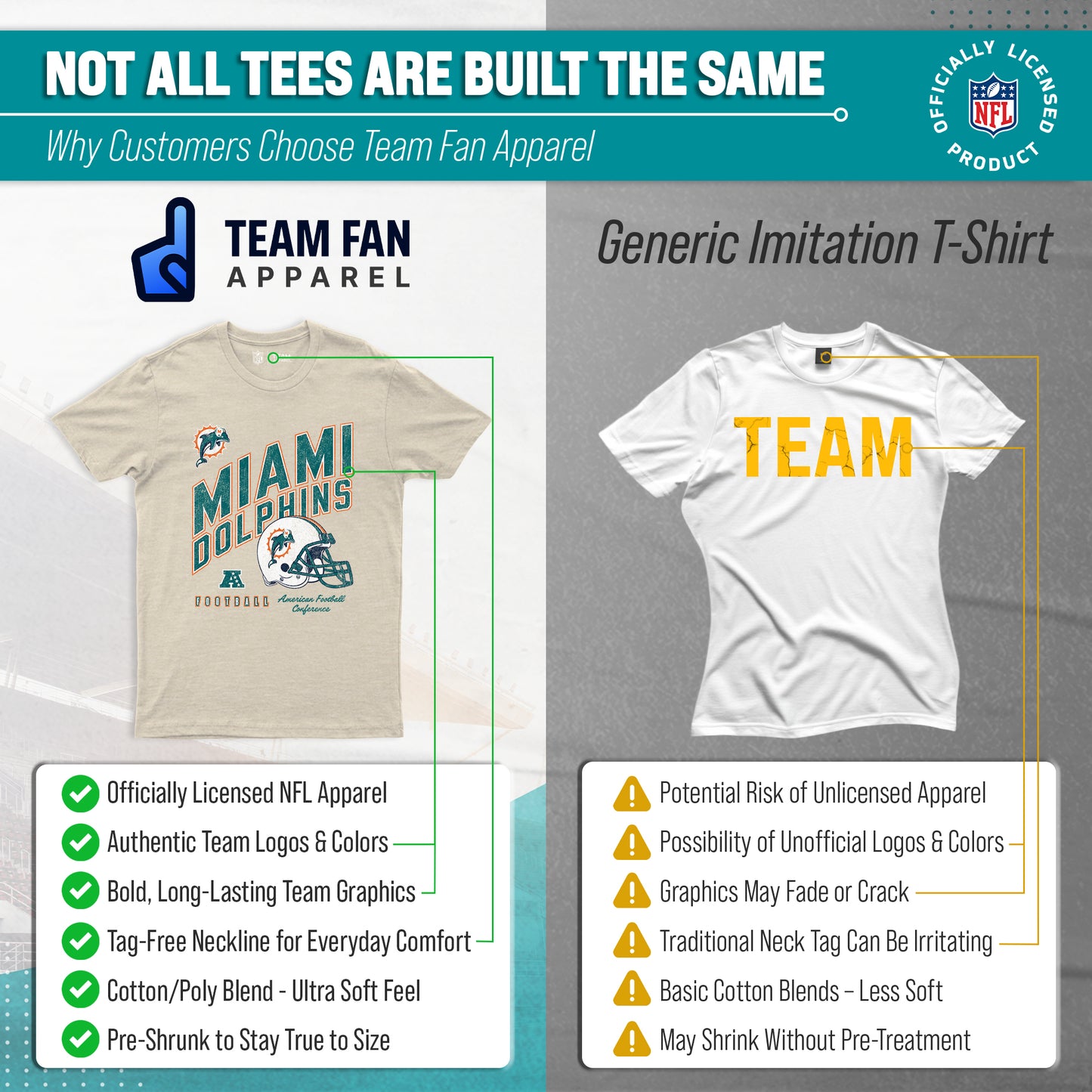 Miami Dolphins NFL Adult Distressed Helmet Tag-Less T-Shirt - Cream