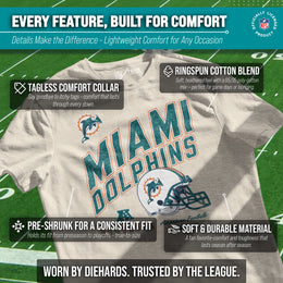 Miami Dolphins NFL Adult Distressed Helmet Tag-Less T-Shirt - Cream