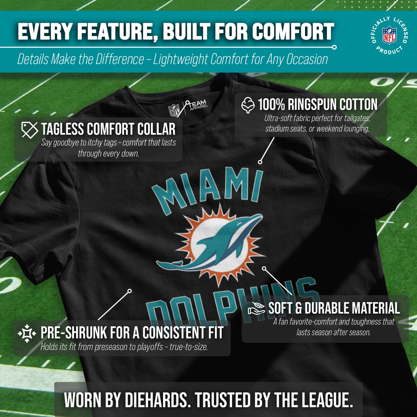 Miami Dolphins NFL Adult Gameday T-Shirt - Black