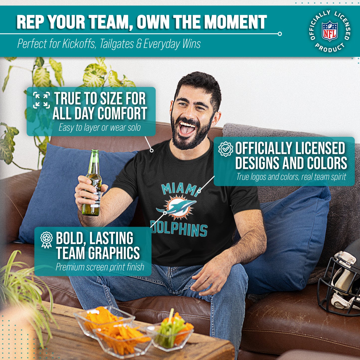 Miami Dolphins NFL Adult Gameday T-Shirt - Black