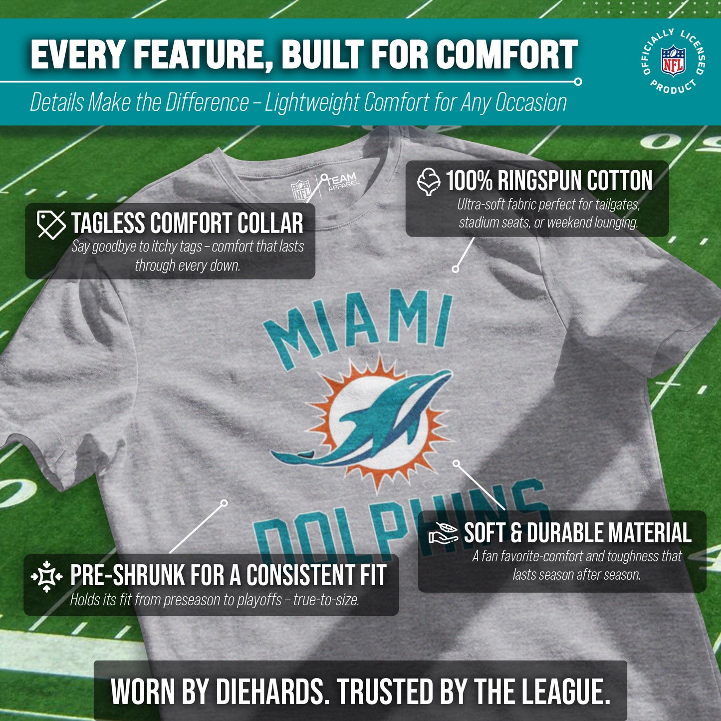 Miami Dolphins NFL Adult Gameday T-Shirt - Gray