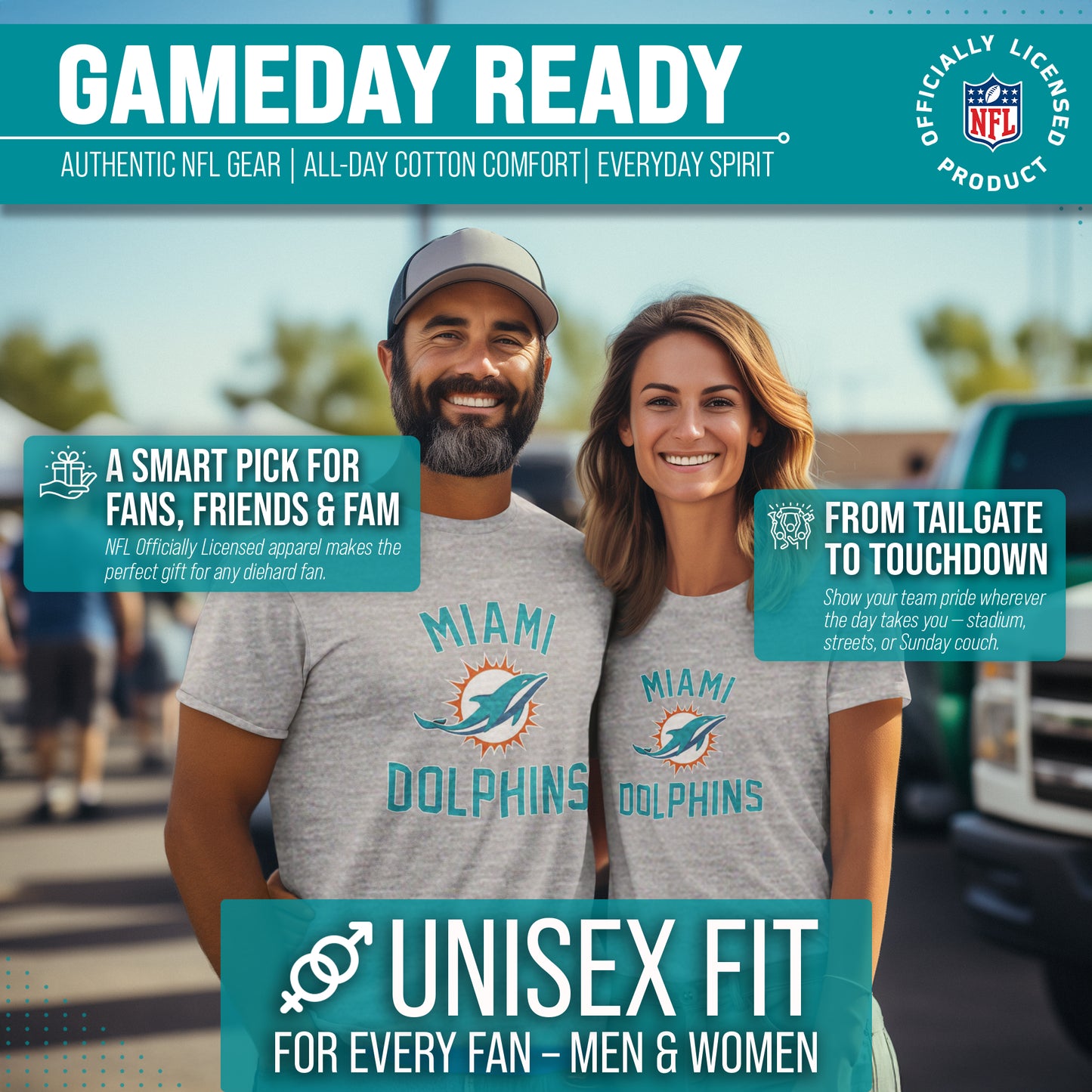 Miami Dolphins NFL Adult Gameday T-Shirt - Gray