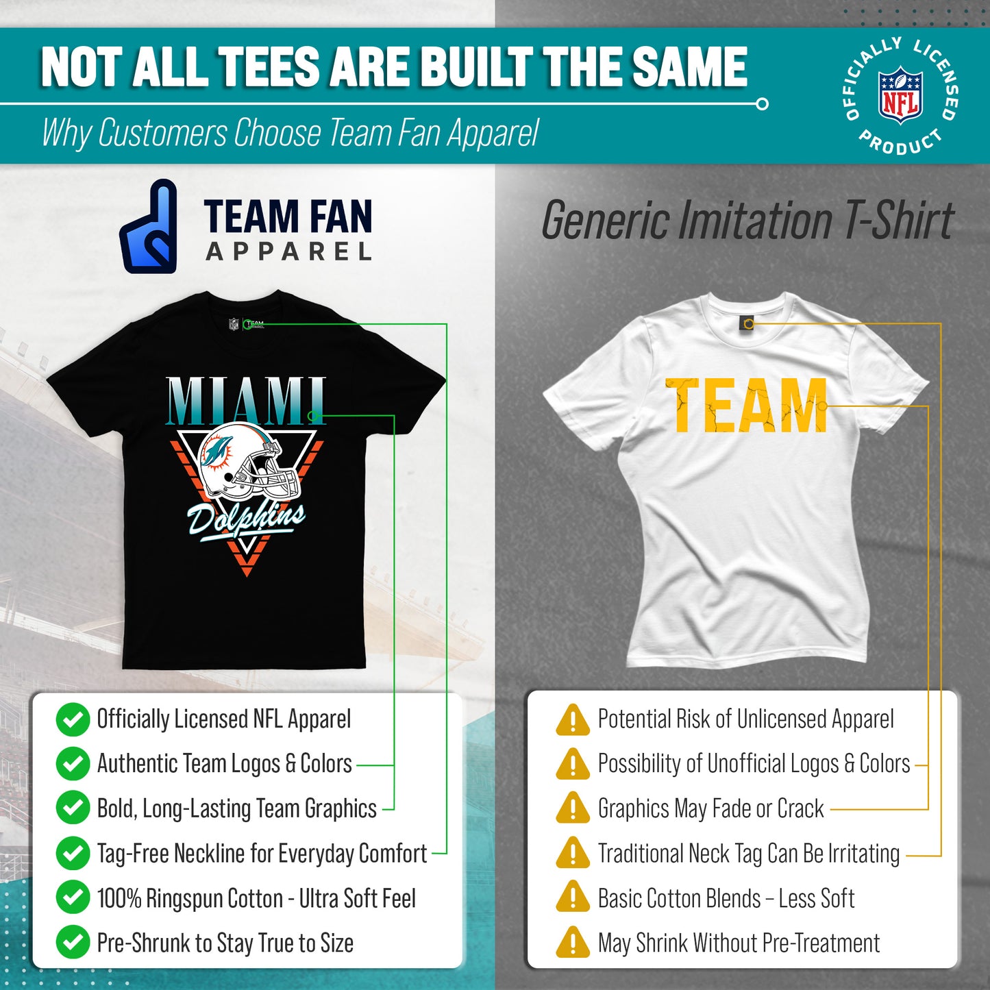 Miami Dolphins NFL Adult Retro Triangle Unisex T-Shirt - Black