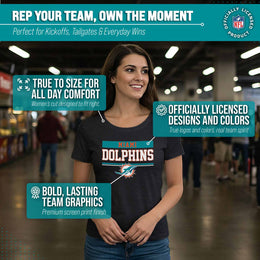 Miami Dolphins NFL Women's Team Block Charcoal Tagless T-Shirt - Charcoal