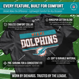 Miami Dolphins NFL Adult Team Block Tagless T-Shirt - Charcoal