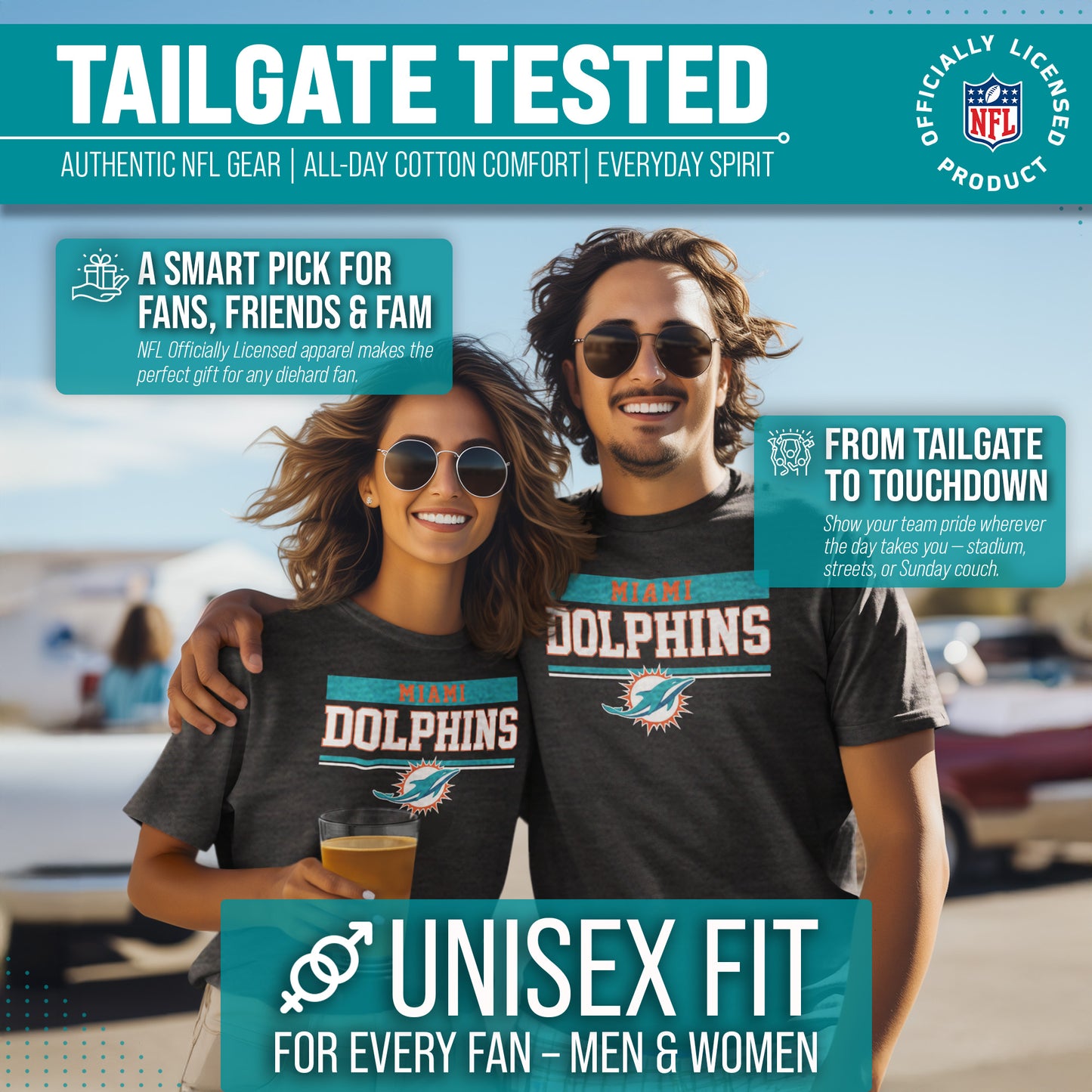 Miami Dolphins NFL Adult Team Block Tagless T-Shirt - Charcoal
