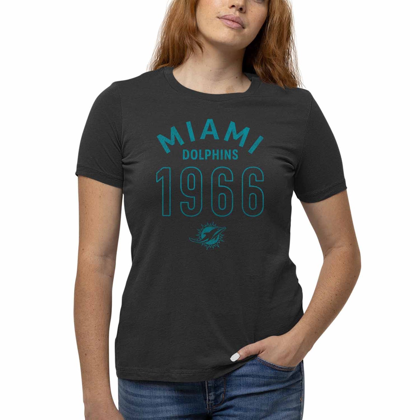 Miami Dolphins NFL Womens Big Date Tag-Less T-Shirt - Black