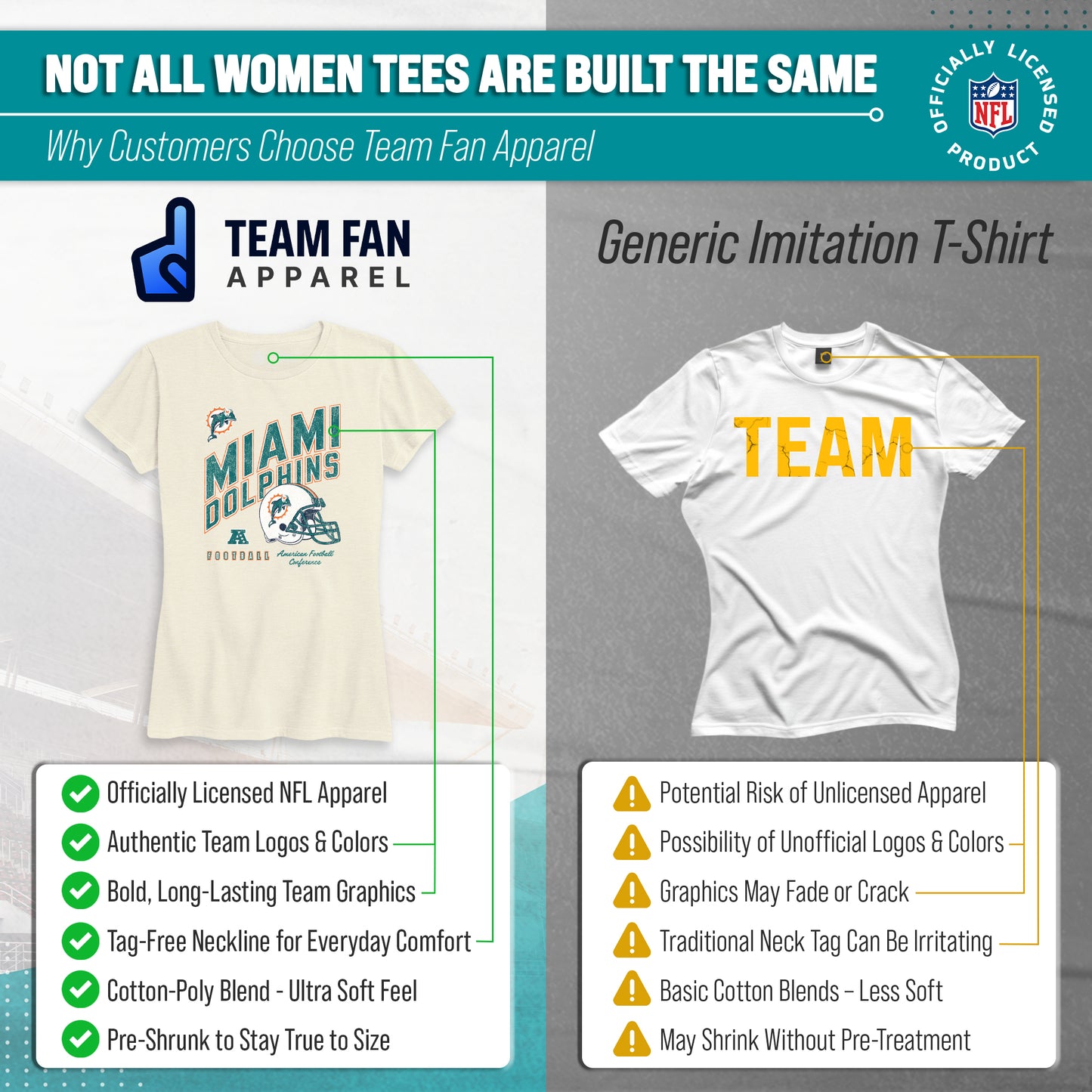 Miami Dolphins NFL Womens Distressed Helmet Tag-Less Soft T-Shirt - Birch