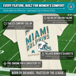 Miami Dolphins NFL Womens Distressed Helmet Tag-Less Soft T-Shirt - Birch
