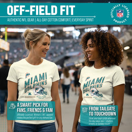 Miami Dolphins NFL Womens Distressed Helmet Tag-Less Soft T-Shirt - Birch