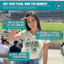 Miami Dolphins NFL Womens Distressed Helmet Tag-Less Soft T-Shirt - Birch
