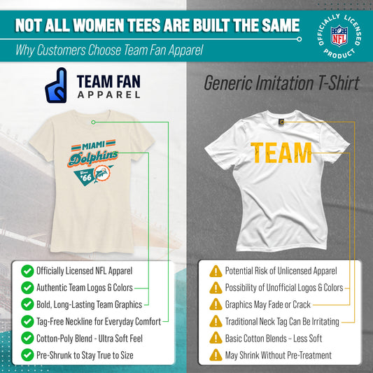 Miami Dolphins NFL Womens Vintage Charm Tag-Less Soft T-Shirt - Birch