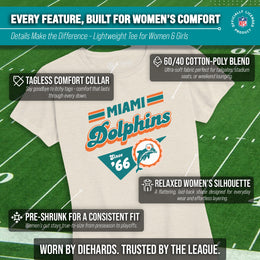 Miami Dolphins NFL Womens Vintage Charm Tag-Less Soft T-Shirt - Birch