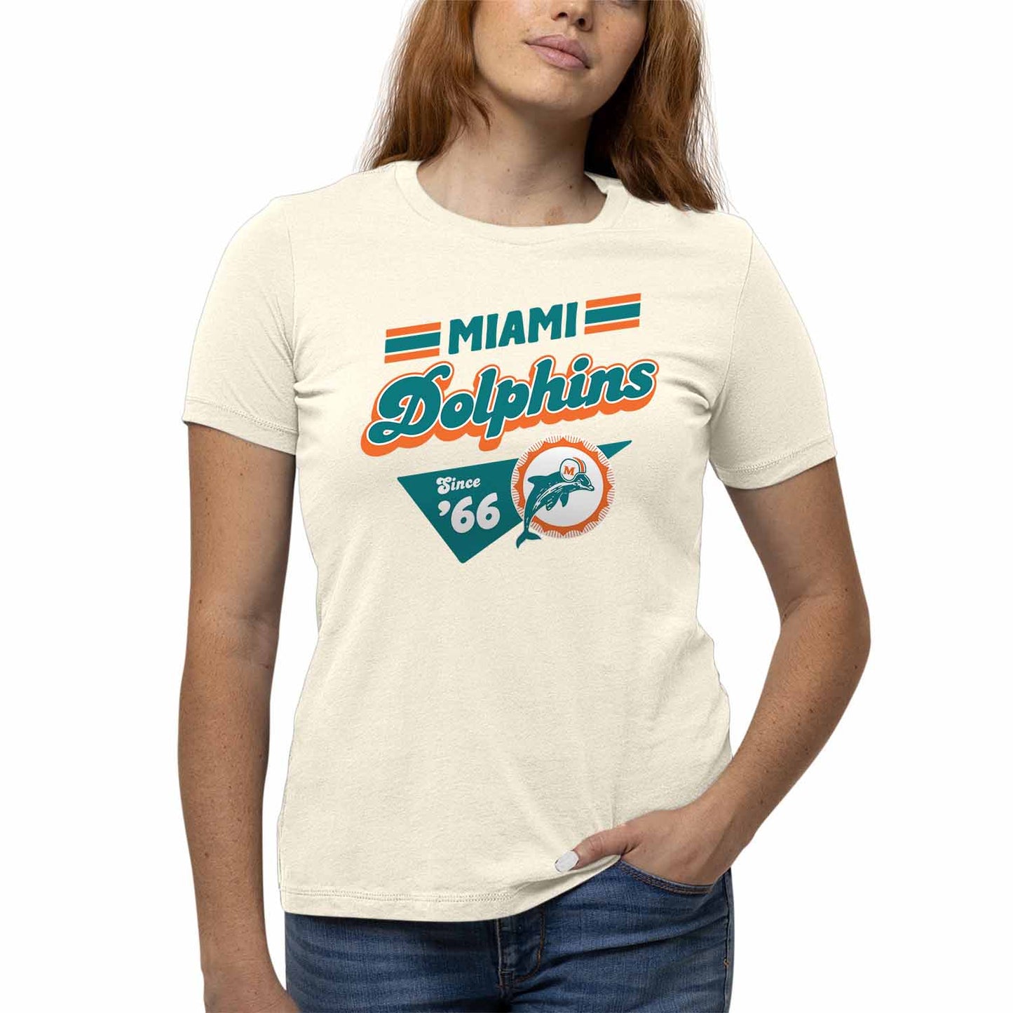 Miami Dolphins NFL Womens Vintage Charm Tag-Less Soft T-Shirt - Birch
