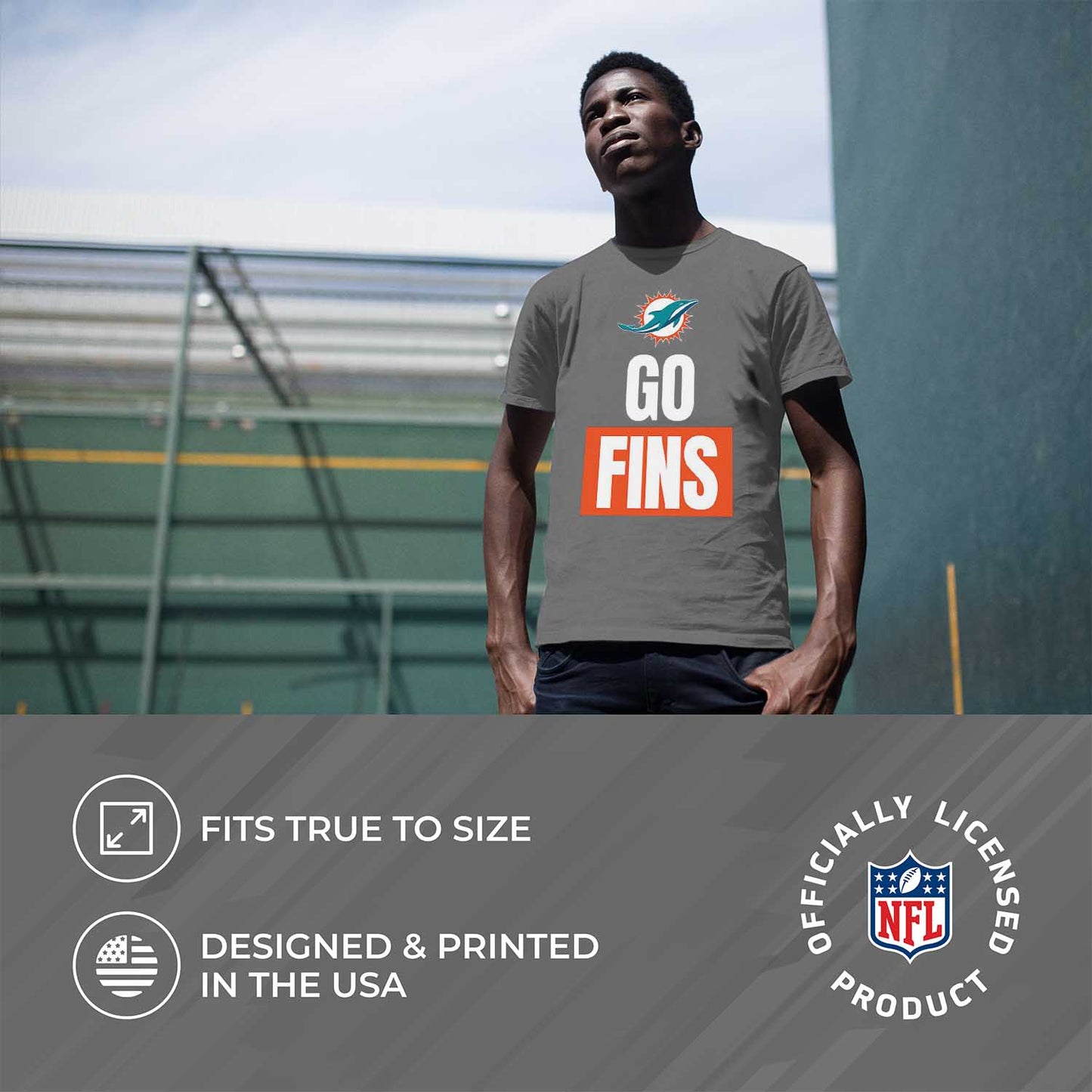 Miami Dolphins NFL Adult Team Slogan Unisex T-Shirt - Sport Gray