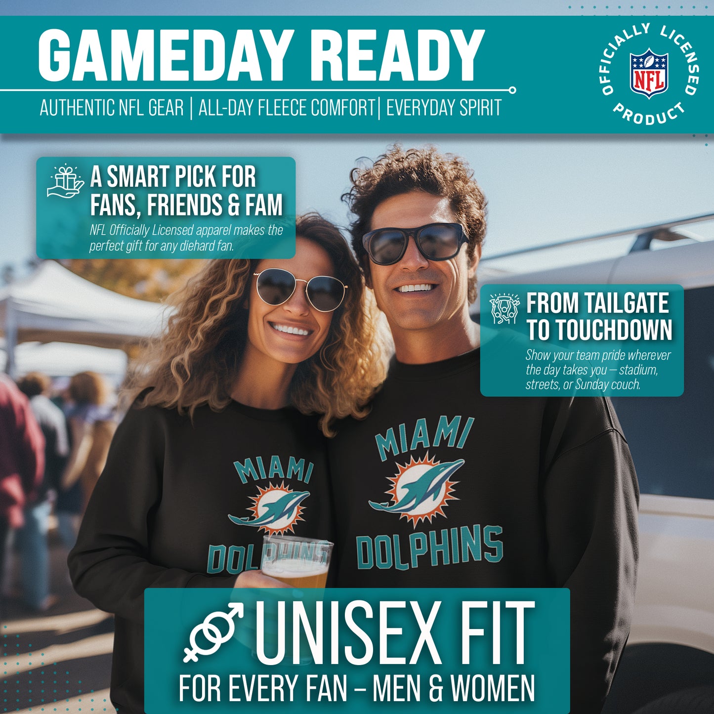 Miami Dolphins NFL Adult Gameday Football Crewneck Sweatshirt - Black