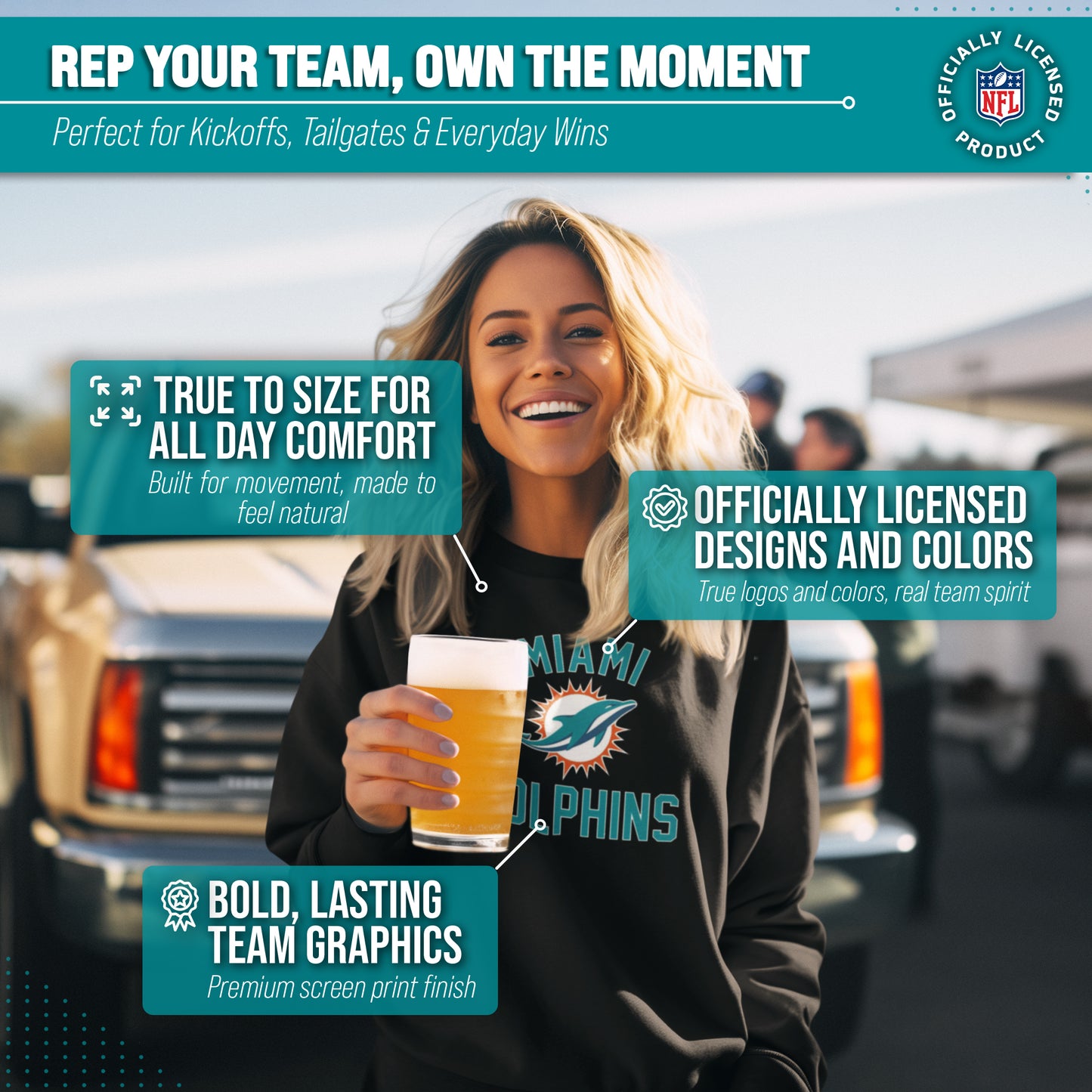 Miami Dolphins NFL Adult Gameday Football Crewneck Sweatshirt - Black