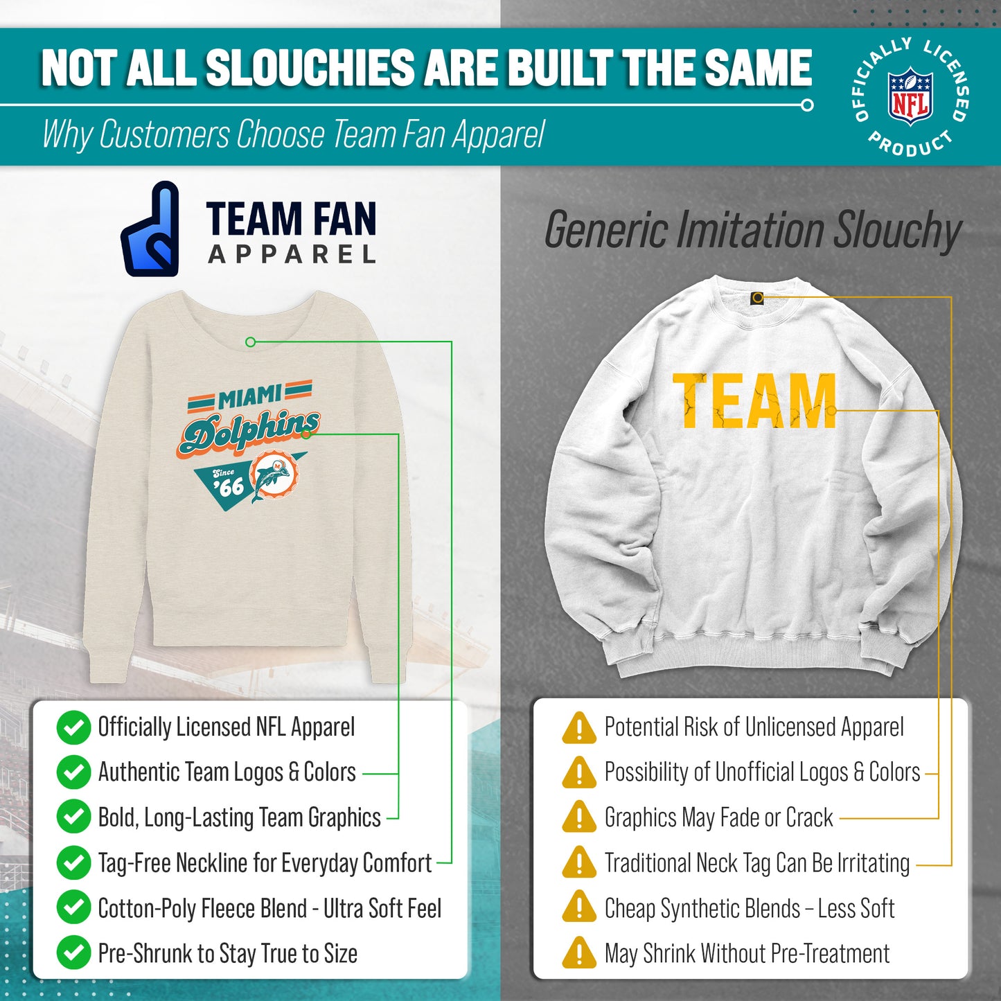 Miami Dolphins NFL Womens Vintage Charm Slouchy Crewneck - Birch