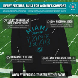 Miami Dolphins NFL Womens Big Date Slouchy Crewneck - Black