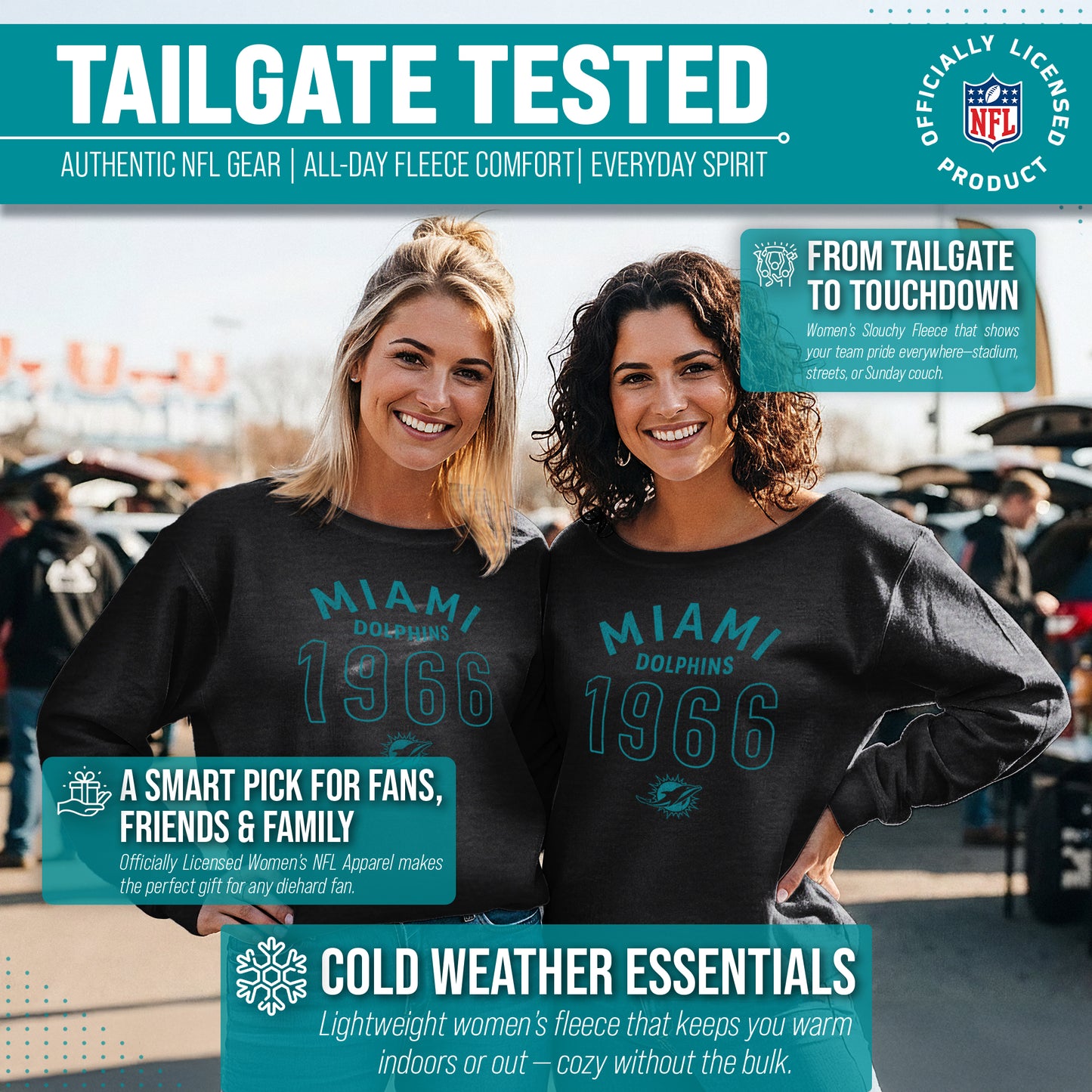 Miami Dolphins NFL Womens Big Date Slouchy Crewneck - Black