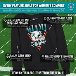 Miami Dolphins NFL Womens Retro Triangle Slouchy Crewneck - Heather Charcoal