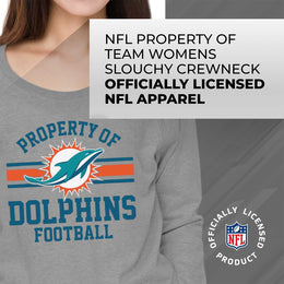 Miami Dolphins NFL Womens Property of Lighweight Crew Neck - Sport Gray